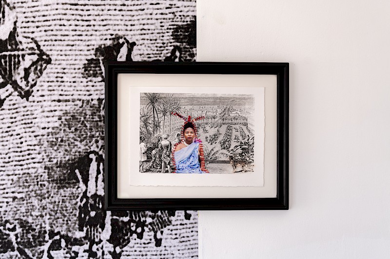 Image – Ishola Akpo, Défilé des troupes, série traces d’une reine, 2023, Collage and sewing on archival paper, 30 x 45 cm